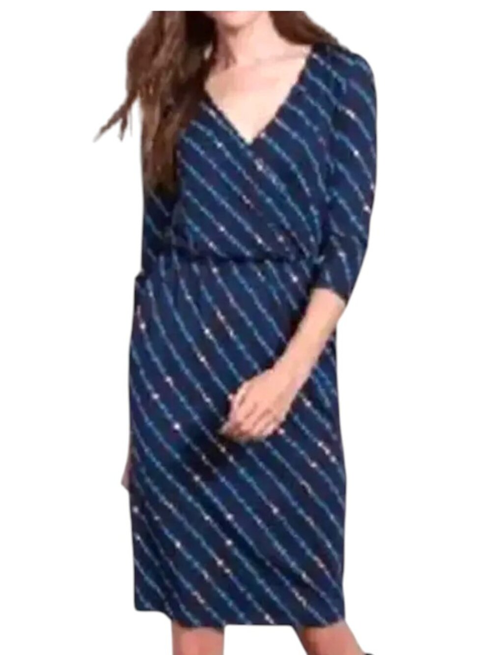 Boden Cressida Faux Wrap Dotted Dress - Navy/Green/Gold - 16R
